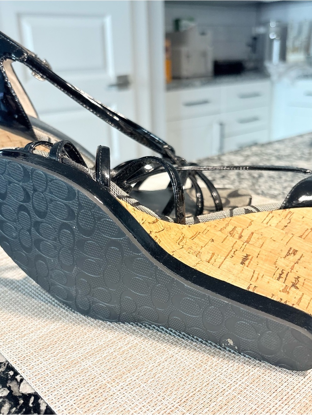 Coach Black Patent Leather Cork Wedge Sandals - Picture 6 of 6